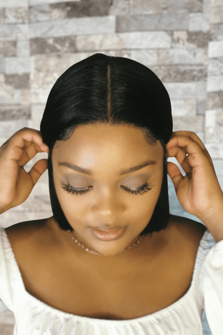 10inch Brazilian Hair Bob Straight Lace Front Wig Natural Black