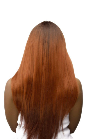Long Straight Deep Lace Front and Clear Part line Synthetic Hair Wig Ombre Ginger