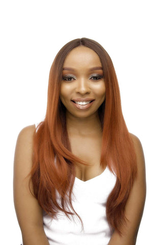 Long Straight Deep Lace Front and Clear Part line Synthetic Hair Wig Ombre Ginger