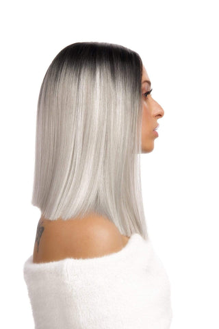 Straight Bob 13inch Lace Front Middle Part Synthetic Hair Wig Ombre Grey