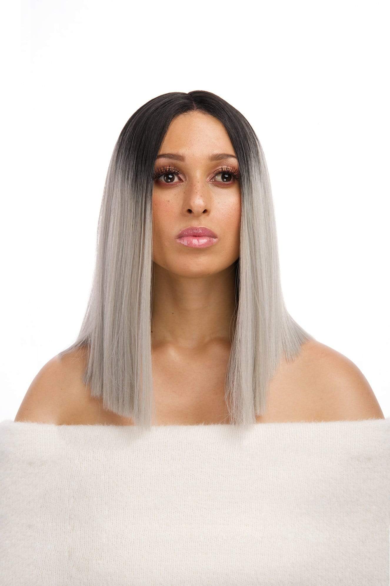 Straight Bob 13inch Lace Front Middle Part Synthetic Hair Wig Ombre Grey