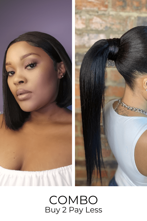 LolaSilk Wig Combo Combo: 10inch Brazilian Bob Extra Volume + 18inch Brazilian Ponytail