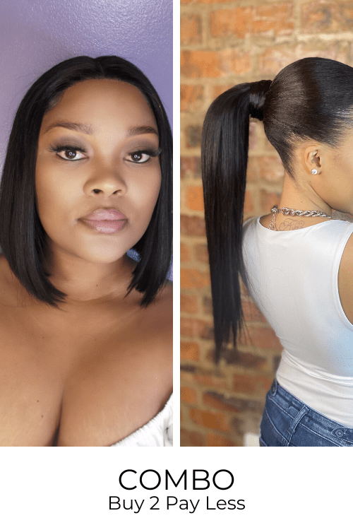 LolaSilk Wig Combo Combo: 10inch Brazilian Bob Extra Volume + 18inch Brazilian Ponytail