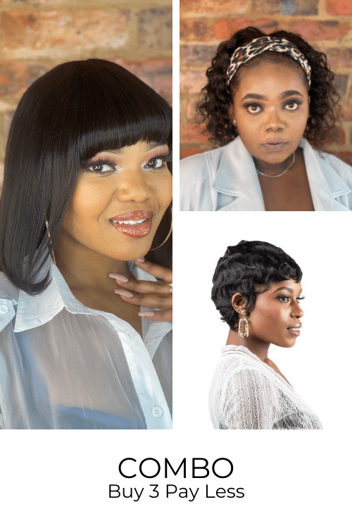 LolaSilk Wig Combo Combo: 10inch Peruvian Bob Fringe + 16inch Brazilian Loose Wave Headband Wig + Peruvian Pixie Wig