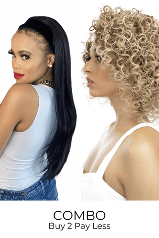 Combo: 24inch Straight Synthetic Headband Wig + 10inch Curly Synthetic Blond Highlights Wig