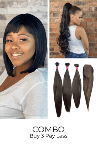 Combo: Bob Fringe + 30inch Ponytail + 3 Bundles & Closure