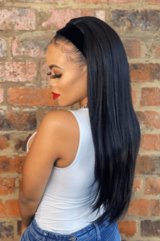 Long Silky Straight 24inch Synthetic Hair Headband Wig Natural