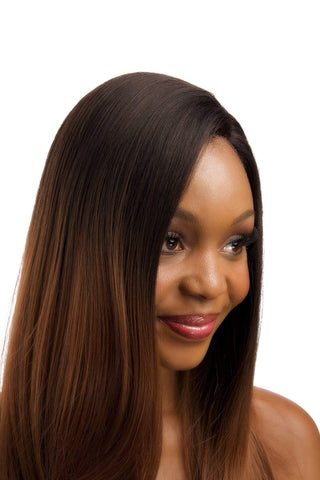 Long Straight 26inch Frontal Lace Synthetic Hair Wig Ombre Light Brown