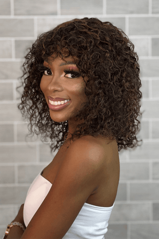 12inch Peruvian Water Wave Fringe Wig Balayage