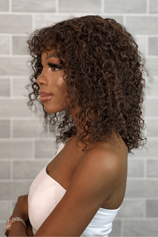 12inch Peruvian Water Wave Fringe Wig Balayage