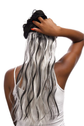 Loose Wave Synthetic Hair Wig with 2 Hair Extensions Black and Grey