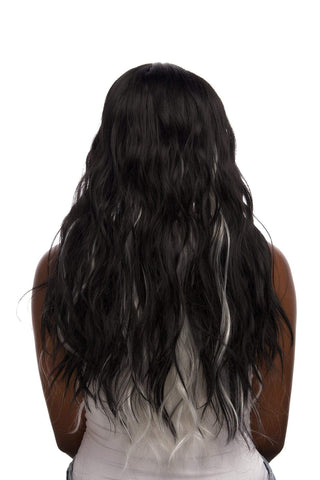 Loose Wave Synthetic Hair Wig with 2 Hair Extensions Black and Grey