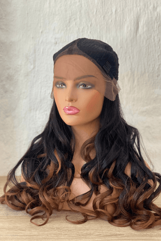 Long Curly 26inch Lace Front Synthetic Hair Wig Ombre Toffee