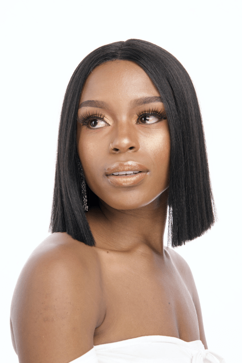 Sharp Bob Wig 10" Straight Sharp Bob 10inch T- Part Synthetic Hair Wig Natural Black