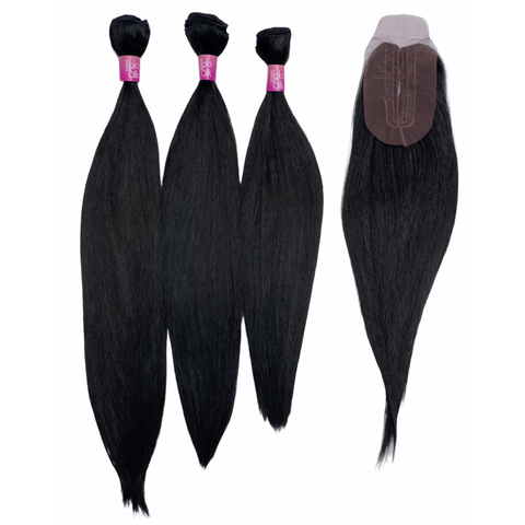 Synthetic Straight Weaves - 3 Bundles 22” 20” 18” & Closure - 1B