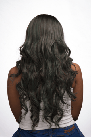 26inch Body Wave Frontal Lace Synthetic Hair Wig Highlights Brown and Green