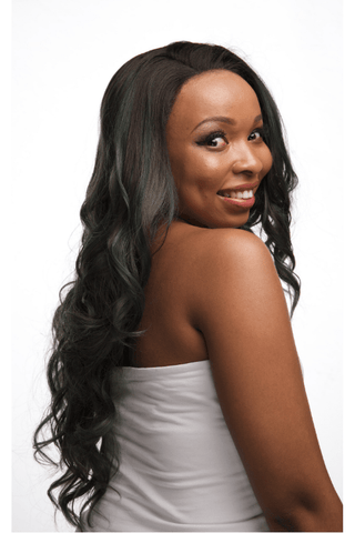 26inch Body Wave Frontal Lace Synthetic Hair Wig Highlights Brown and Green