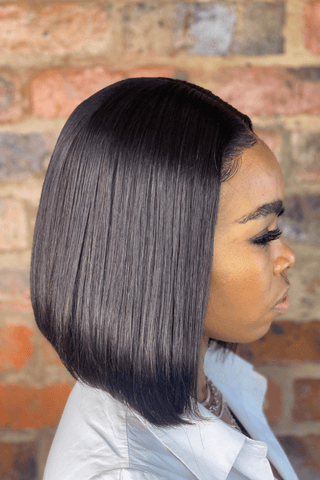 Brazilian Hair Bob Straight 10inch Full Frontal Wig Natural Black