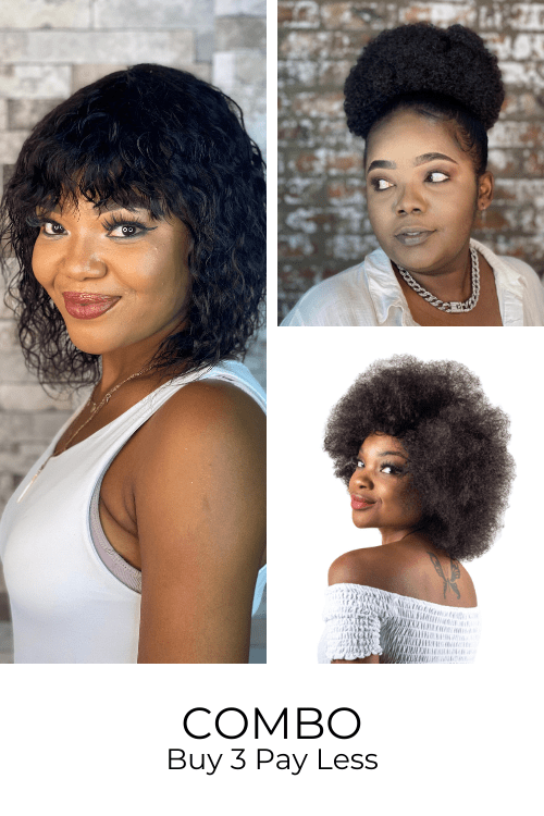 Water Wave Fringe + Pondo + 14inch Afro Wig Wig Combo Combo: Brazilian Water Wave Fringe + Large Pondo + Peruvian Afro